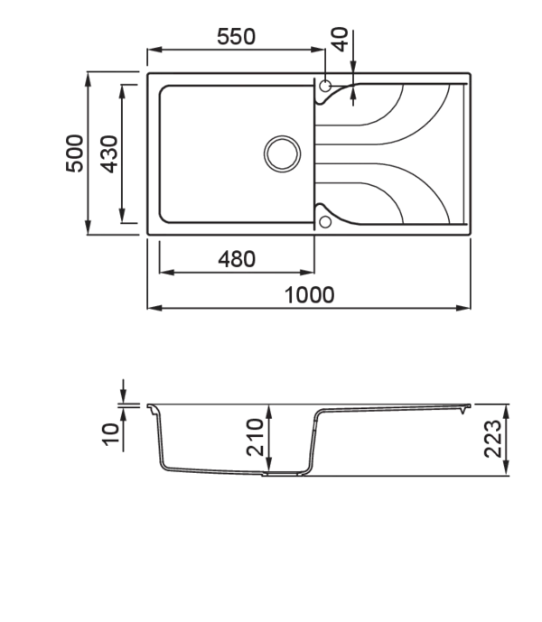 Lavello EGO 480 100X50 1 vasca + gocciolatoio TORTORA 43