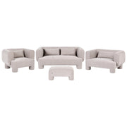Set da salotto in tessuto beige scuro divano a 3 posti dalle linee morbide e curve divanetto poltrona e pouf in stile retrò minimalista