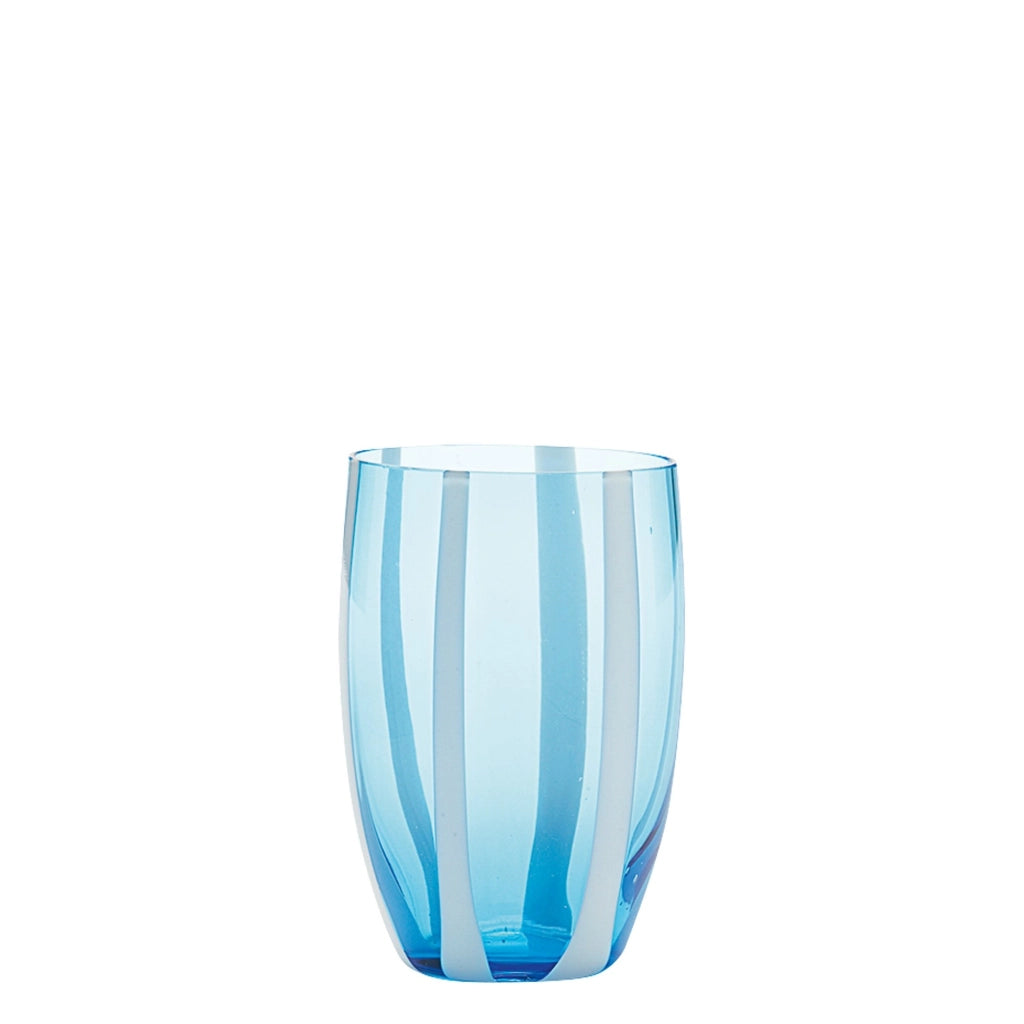 Set 6 Bicchieri Tumbler Gessato Colore Acquamarina in Vetro Soffiato a Bocca Lavorato a Mano Design Moderno ed Elegante per Tavola Raffinata