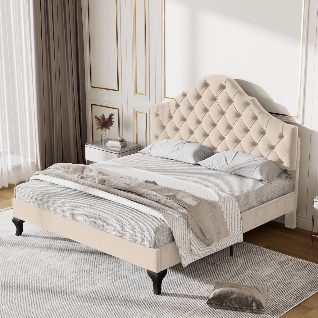 letto imbottito velluto beige 140 x 190 cm