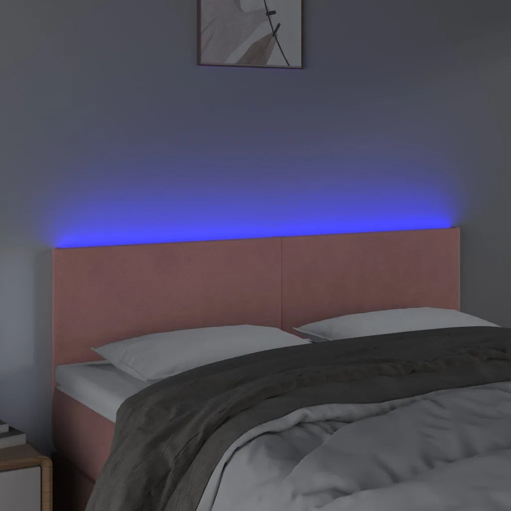Testiera a LED Rosa 144x5x78/88 cm in Velluto 3121385
