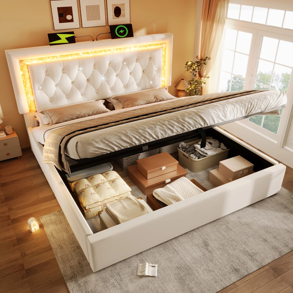 letto imbottito velluto beige 140x200 cm