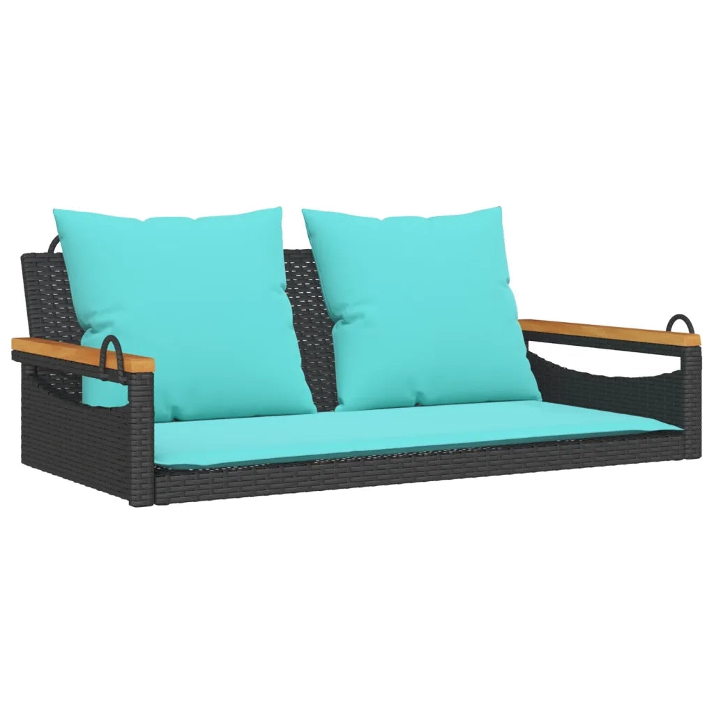 Panchina a Dondolo con Cuscini Nera 109x62x40 cm in Polyrattan 368151