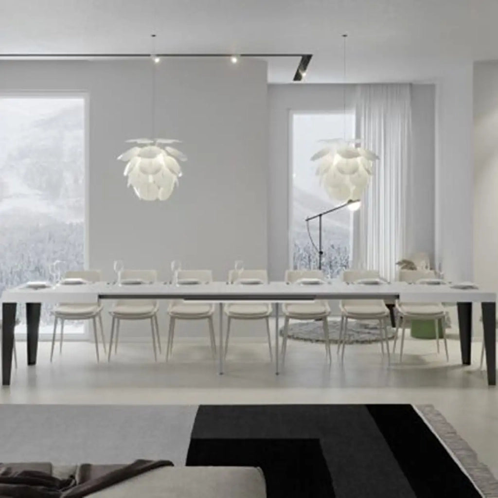 Tavolo allungabile 160/420x90 cm Flame Premium colore bianco frassino gambe antracite
