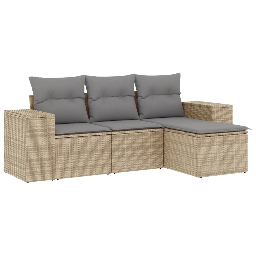 Set Divano da Giardino 4 pz con Cuscini-Sofa da Giardino-Divanetto da esterno Beige in Polyrattan 745556