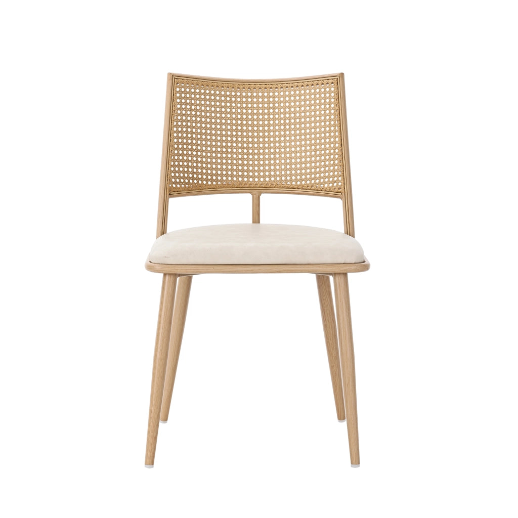 Sedia da Pranzo Set da 2 con Schienale in Rattan, Seduta Imbottita e Struttura in Metallo, Rattan Beige