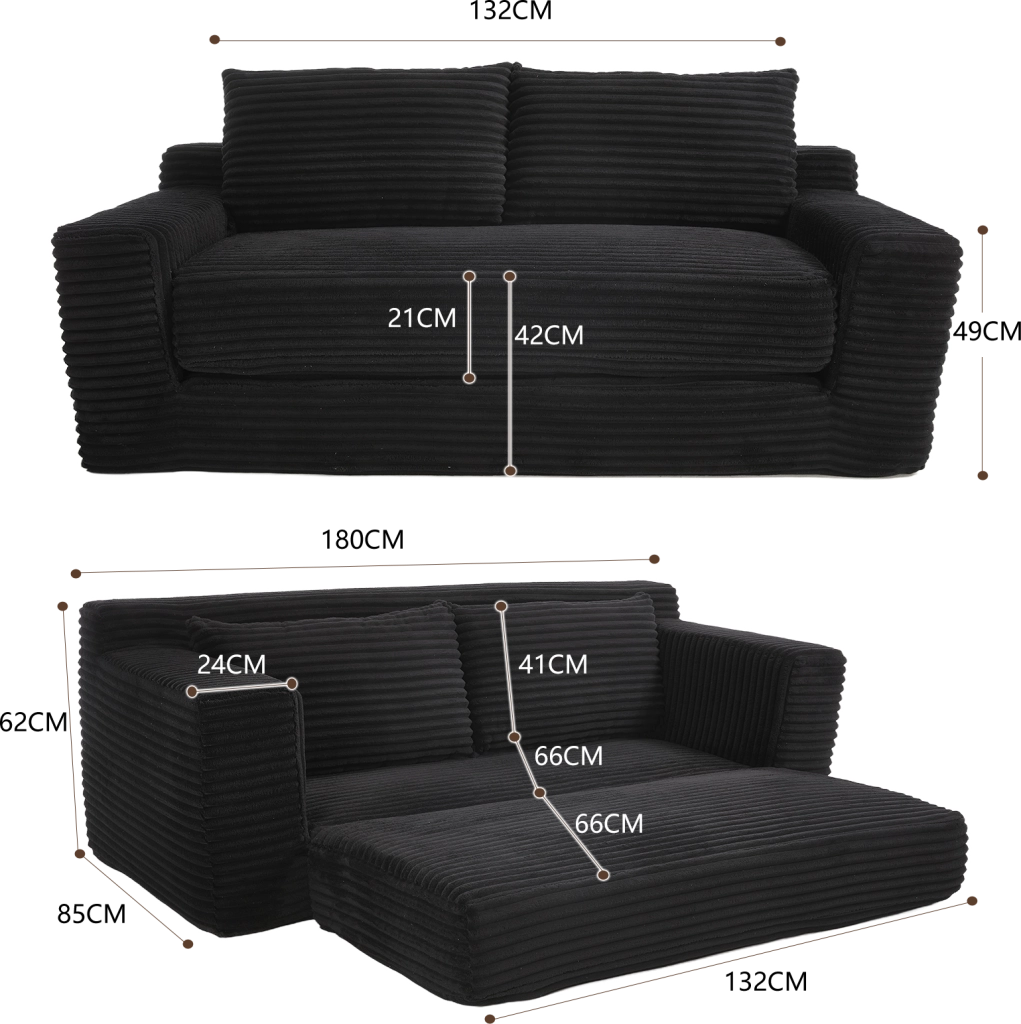 Divano 2 Posti in Tessuto a Coste ¨C MINIMAL ¨C Compatto, Memory Foam, Grigio