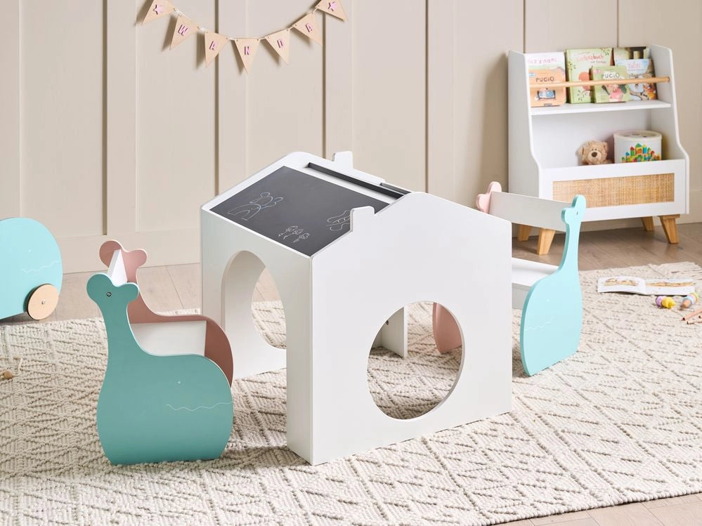 Set da tavolo per bambini a 2 posti con sedie Tavolo multicolore in MDF con lavagna da tavolo Camera dei bambini