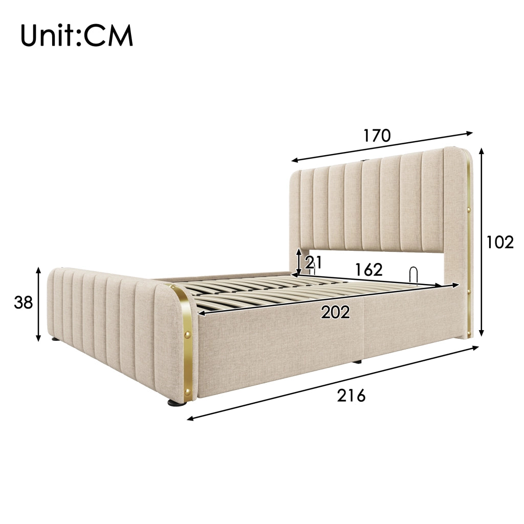 letto imbottito lino beige 160 x 200 cm