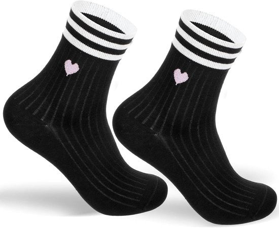 Sokkette Zwart per Donna con Design Retro Bianco, in Cotone, Misura 36-43, Respirante e Comodo
