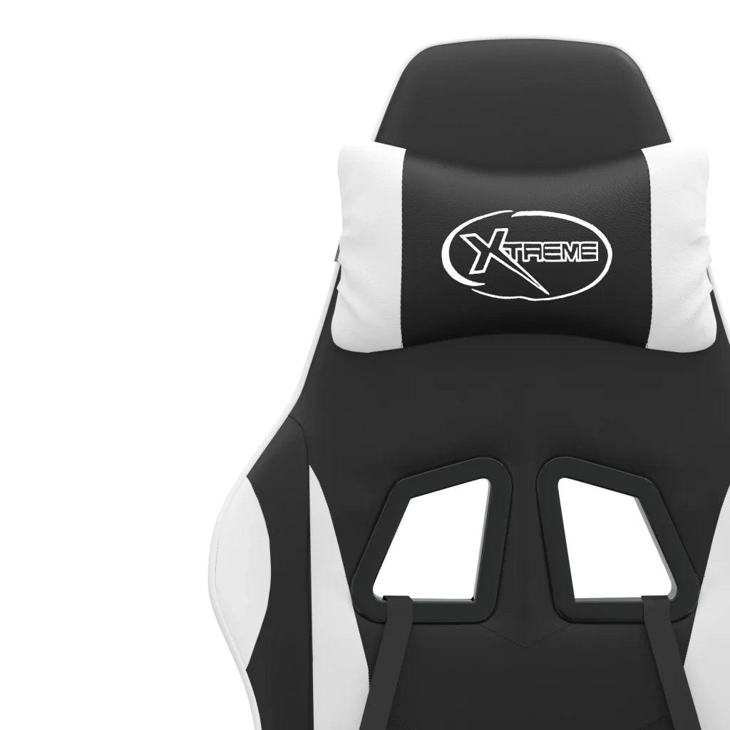 Sedia da Gaming | Sedia da e-sports Girevole Poggiapiedi Nero e Bianco Similpelle