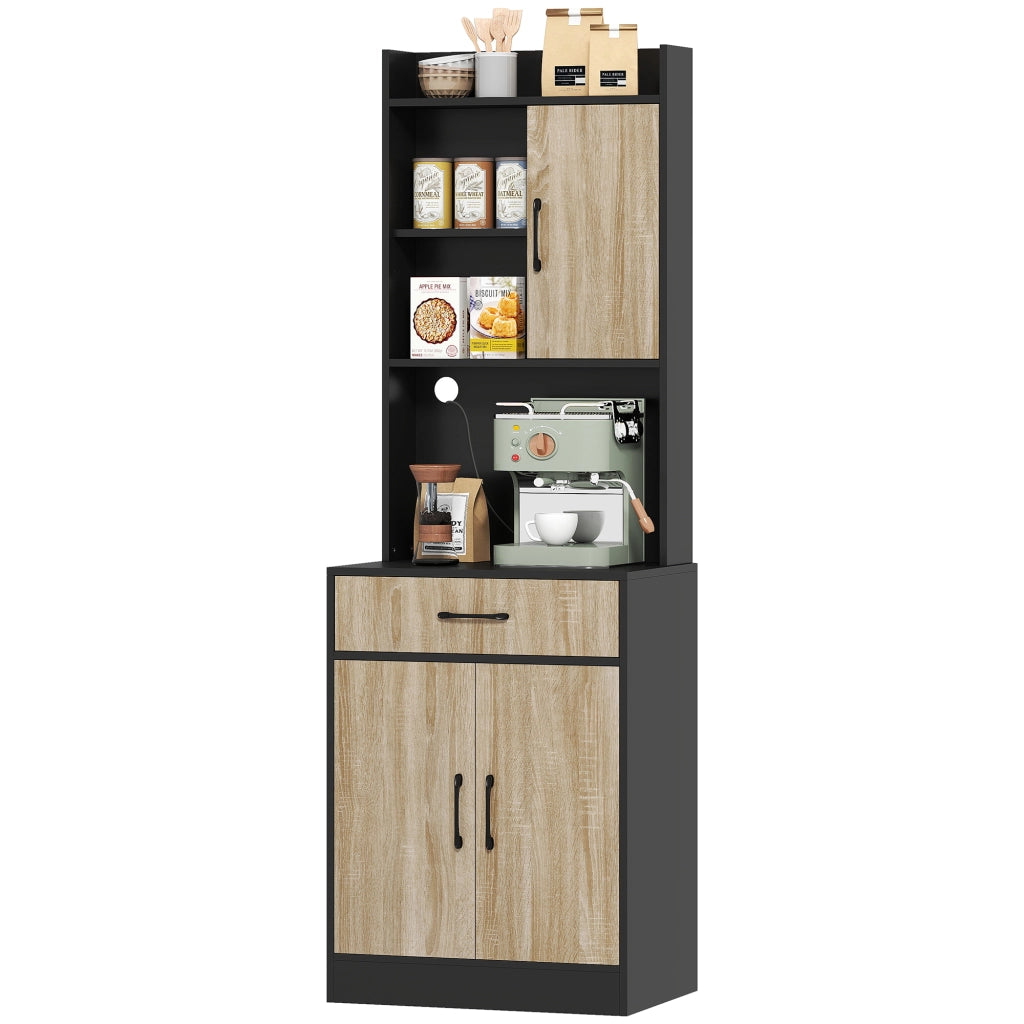 Mobile da cucina con ripiani aperti e cassetto ¨C Minimal ¨C Legno naturale, Nero, Profondit¨¤ 40cm