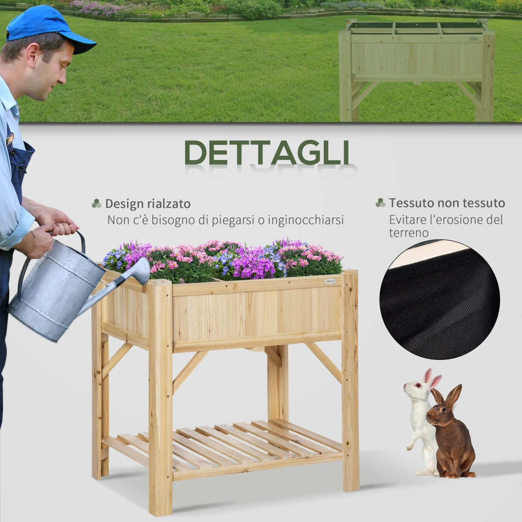Letto Rialzato da Giardino ¨C Xylo ¨C Legno di Abete con 6 Scomparti, 78.5x58x81cm