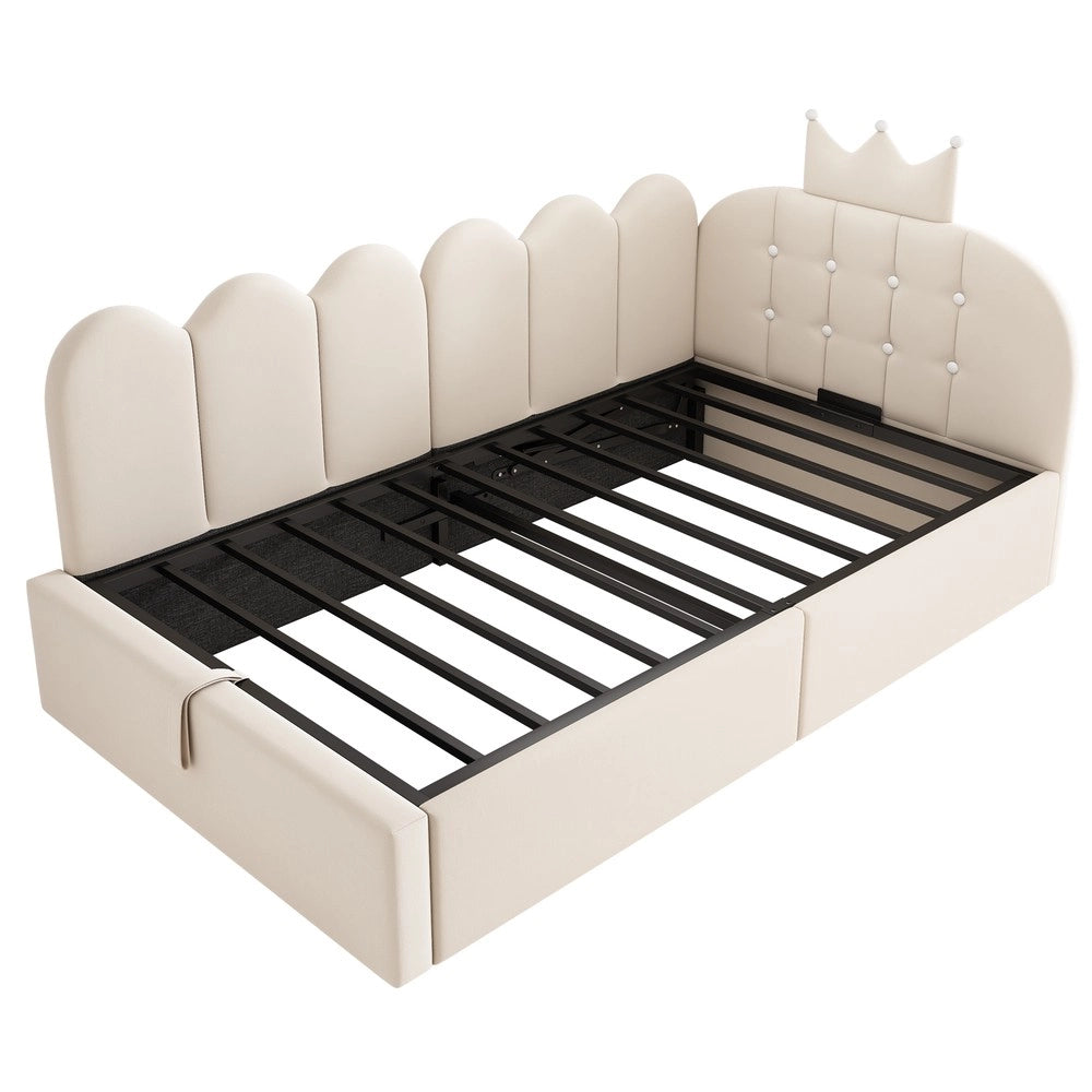 Letto Imbottito Daybed con Contenitore ¨C Xylo ¨C Velluto Beige 90x190