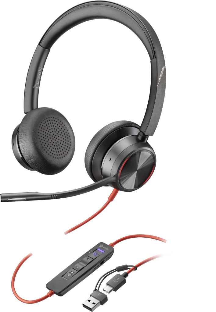 Hp poly cuffie stereo poly blackwire 8225 con connettore usb-c, certificate per microsoft teams + adattatore usb-c/a - 8X225AA