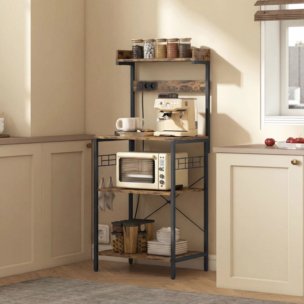 Scaffale Cucina con 2 Prese ¨C zephmum ¨C 60x42x137 cm Marrone Legno