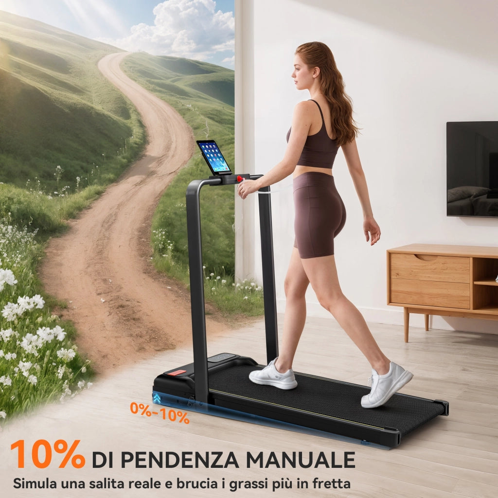 Tapis Roulant Pieghevole con Inclinazione Regolabile, Velocit¨¤ 1-10 km/h, Display LED e Telecomando, Nero