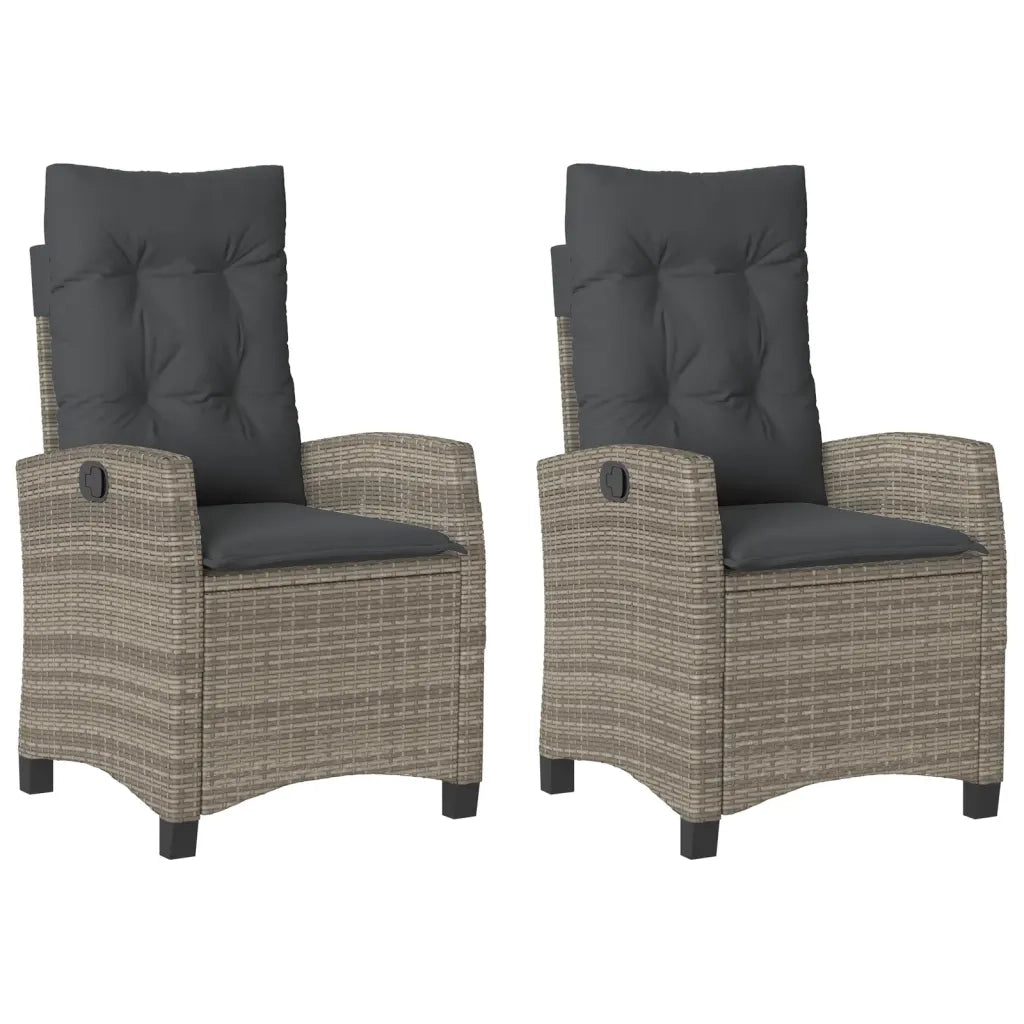 Sedie da Giardino Reclinabili 2 pz | Sedie da Esterno e Cuscini Grigio Polyrattan