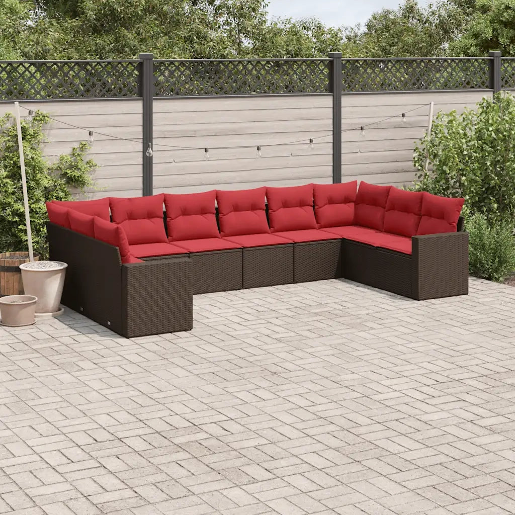 Set Divani da Giardino 10pz con Cuscini in Polyrattan Marrone