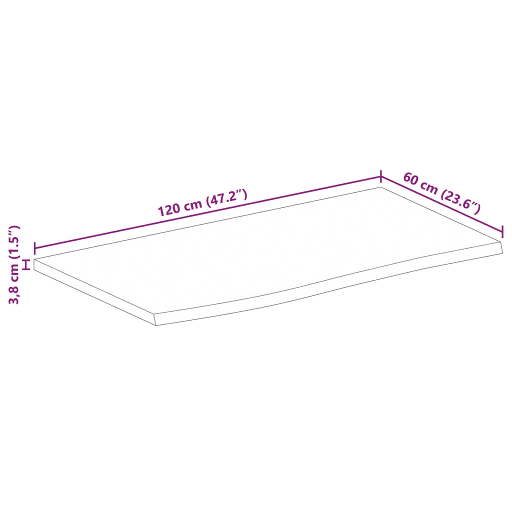 Piano Tavolo 120x60x3,8 cm Bordi Vivi Legno di Mango Grezzo 370408