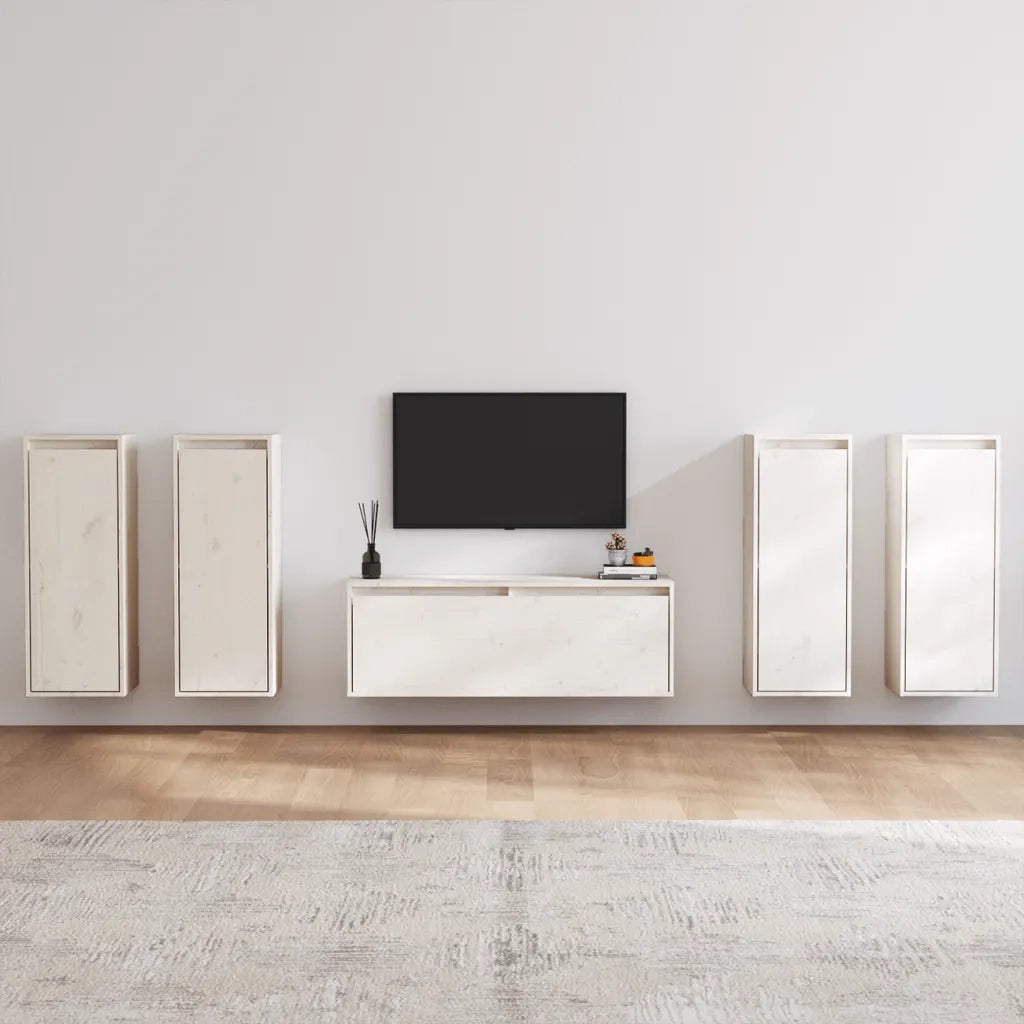 Mobili Porta TV 5 pz Bianchi in Legno Massello di Pino 623314