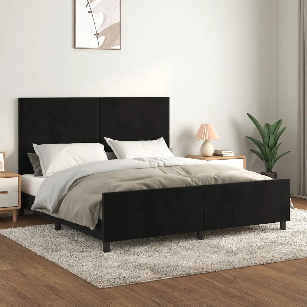Letto matrimoniale | Letto per adulti | Giroletto senza Materasso Nero 160x200 cm in Velluto