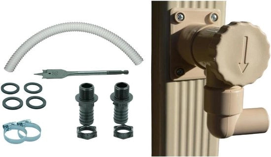 Barile per pioggia per tubi rettangolari con 1 tubo di gomma morbido 60 cm + 2 set di ricambio.