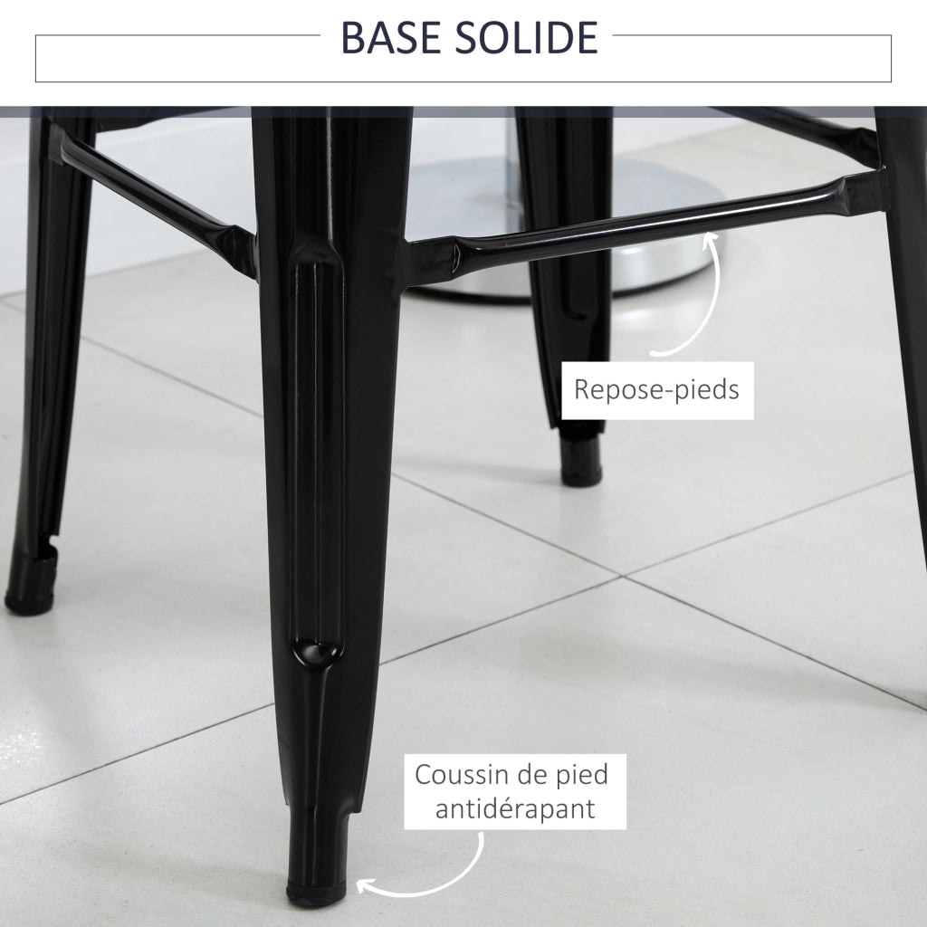 Set 4 Sgabelli da Bar Impilabili con Schienale Poggiapiedi Altezza Seduta 76cm ¨C Xylo ¨C Metallo Nero