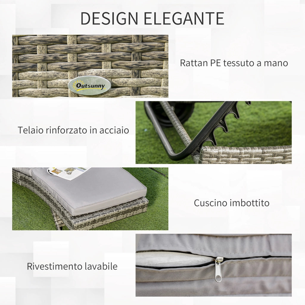 Sdraio da Giardino in Rattan PE ¨C Xylo ¨C Schienale Regolabile, Cuscino, 207x70x70cm, Grigio