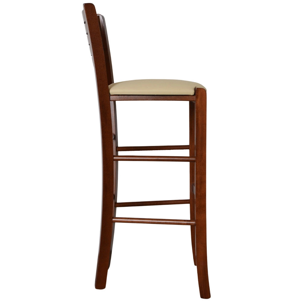 Sgabello verona in legno noce scuro h 73 con seduta imbottita beige