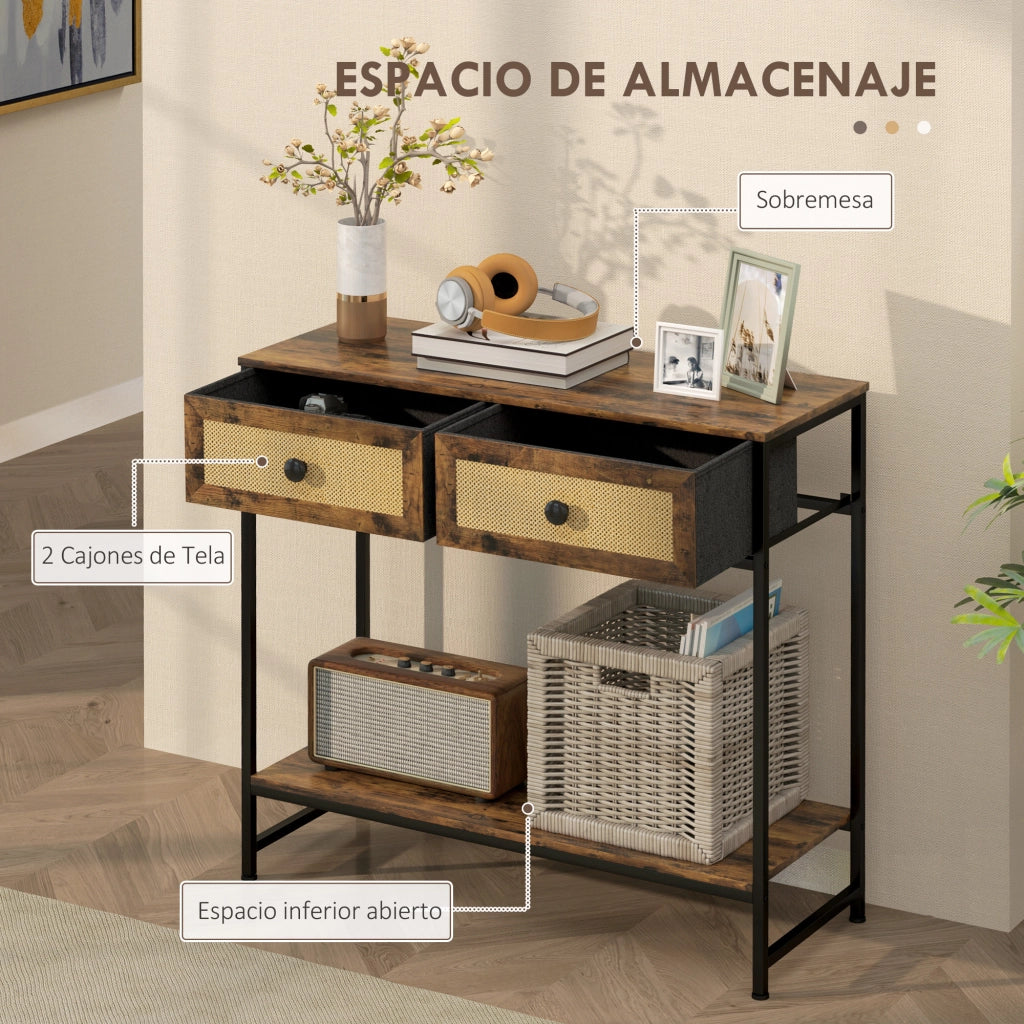Consola in legno con 2 cassetti ¨C zephmum ¨C 80x30x75 cm marrone