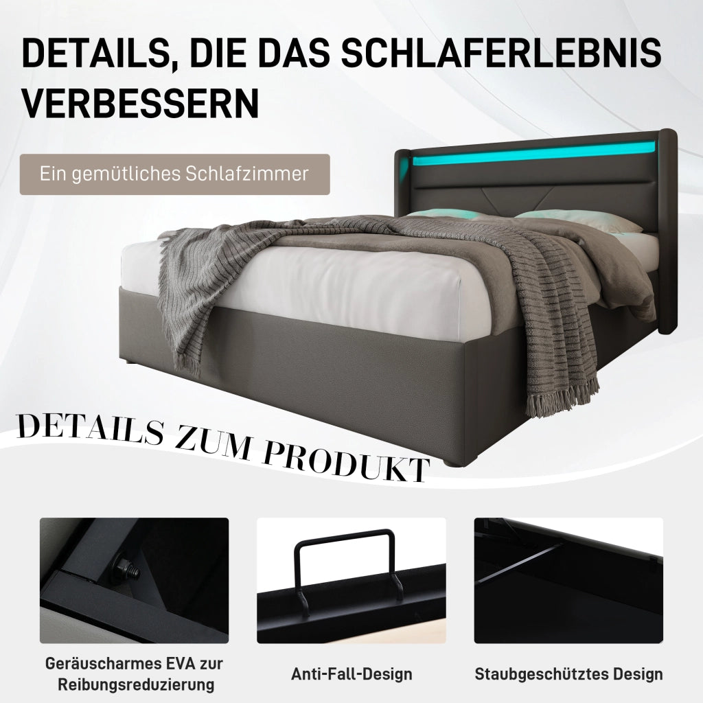 letto imbottito pu grigio 140 x 200 cm