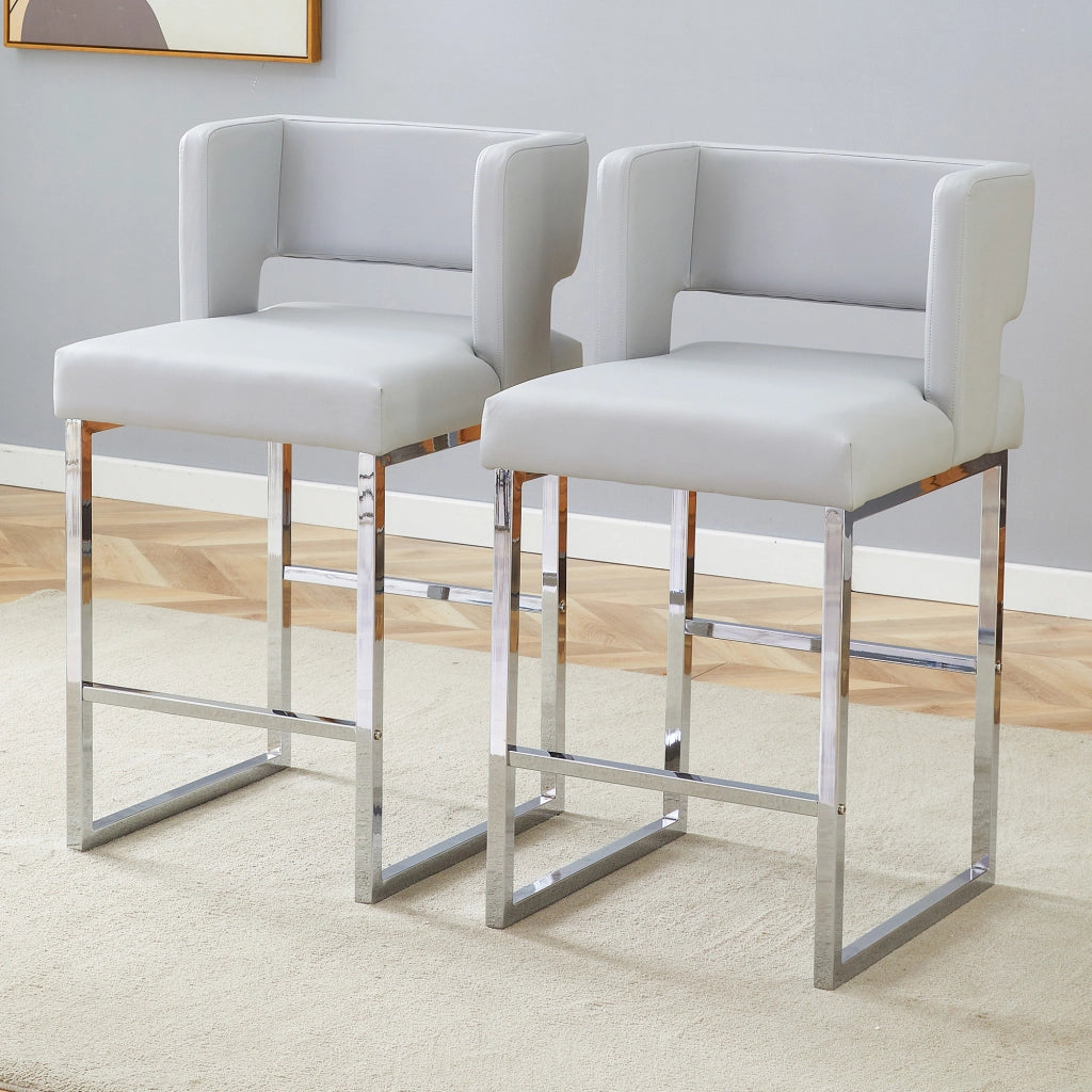 Set di 2 sgabelli da bar con seduta imbottita e struttura in metallo per cucina in PU grigio chiaro