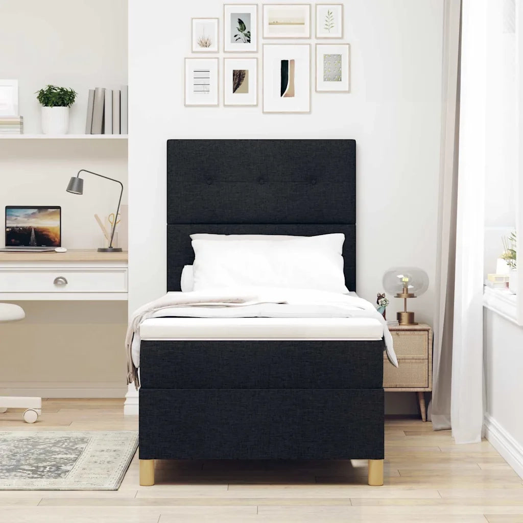 Letto a Sorgente LED con materasso Nero 80 x 200 cm Tessuto