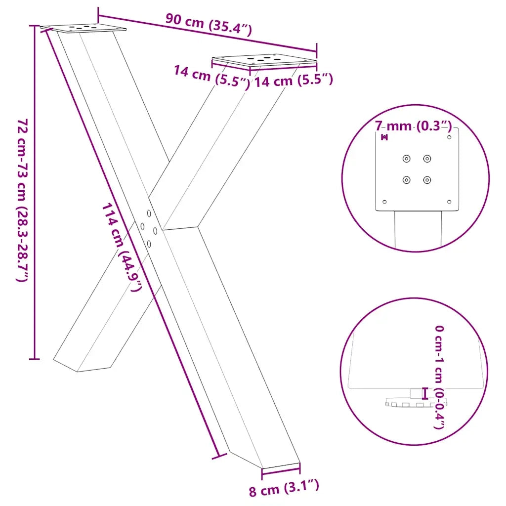 Gambe per tavolo da pranzo a forma di X 3 pz Antracite 90x(72-73) cm Acciaio 4012998