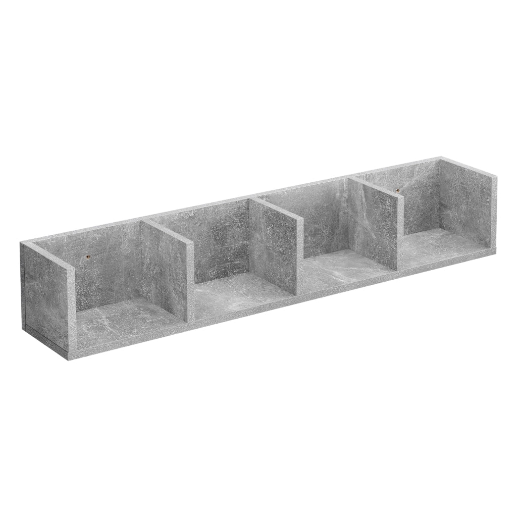 Mensola da Parete con 4 Scomparti a Forma di U Consolle Pensile 95 x 17 x 16,5 cm Portaoggetti Libreria - Effetto Cemento