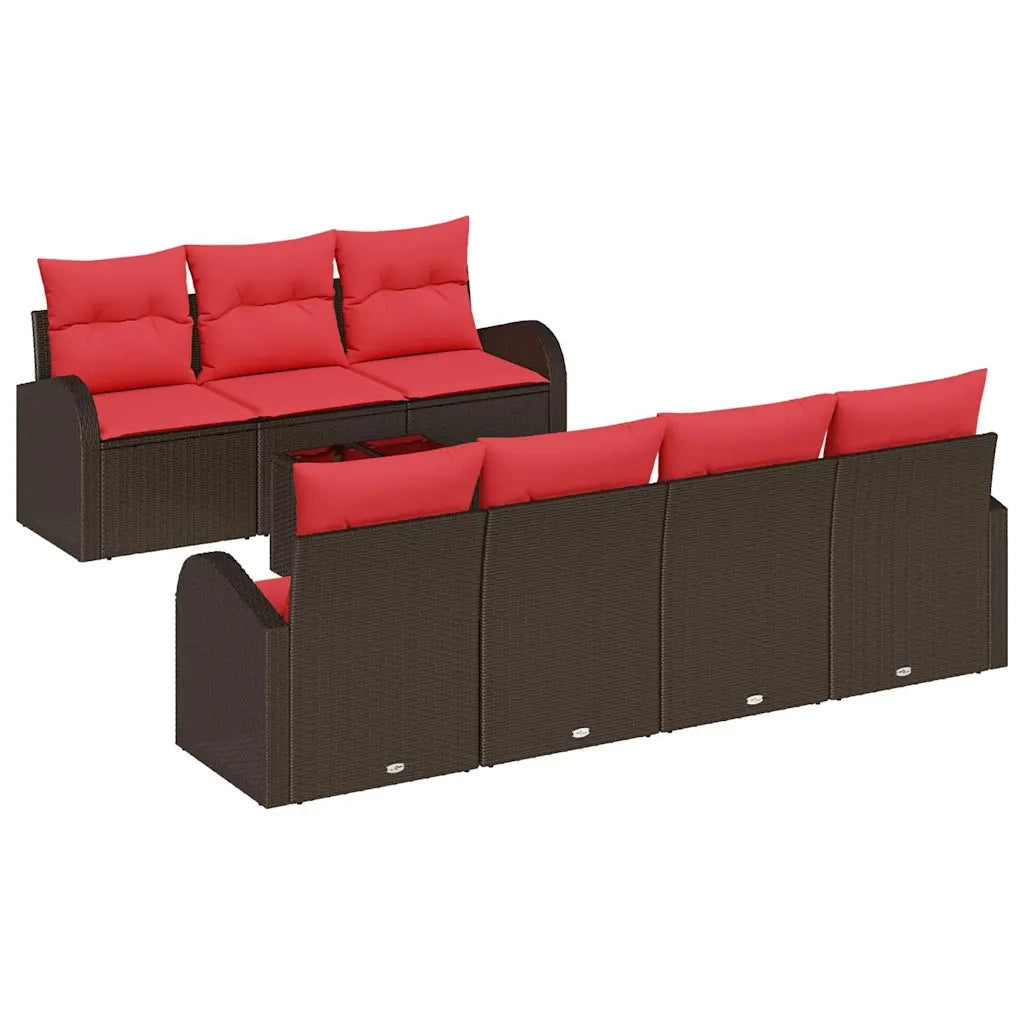 Set di divani 8 pcs Marrone e Rosso Poliestere 3345954