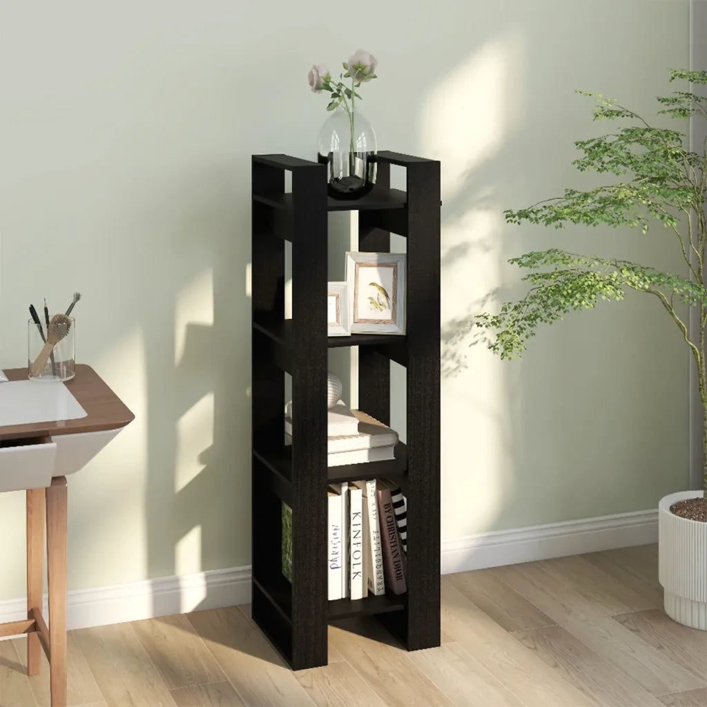 Libreria/Divisorio Nero 41x35x125 cm in Legno Massello di Pino 813868