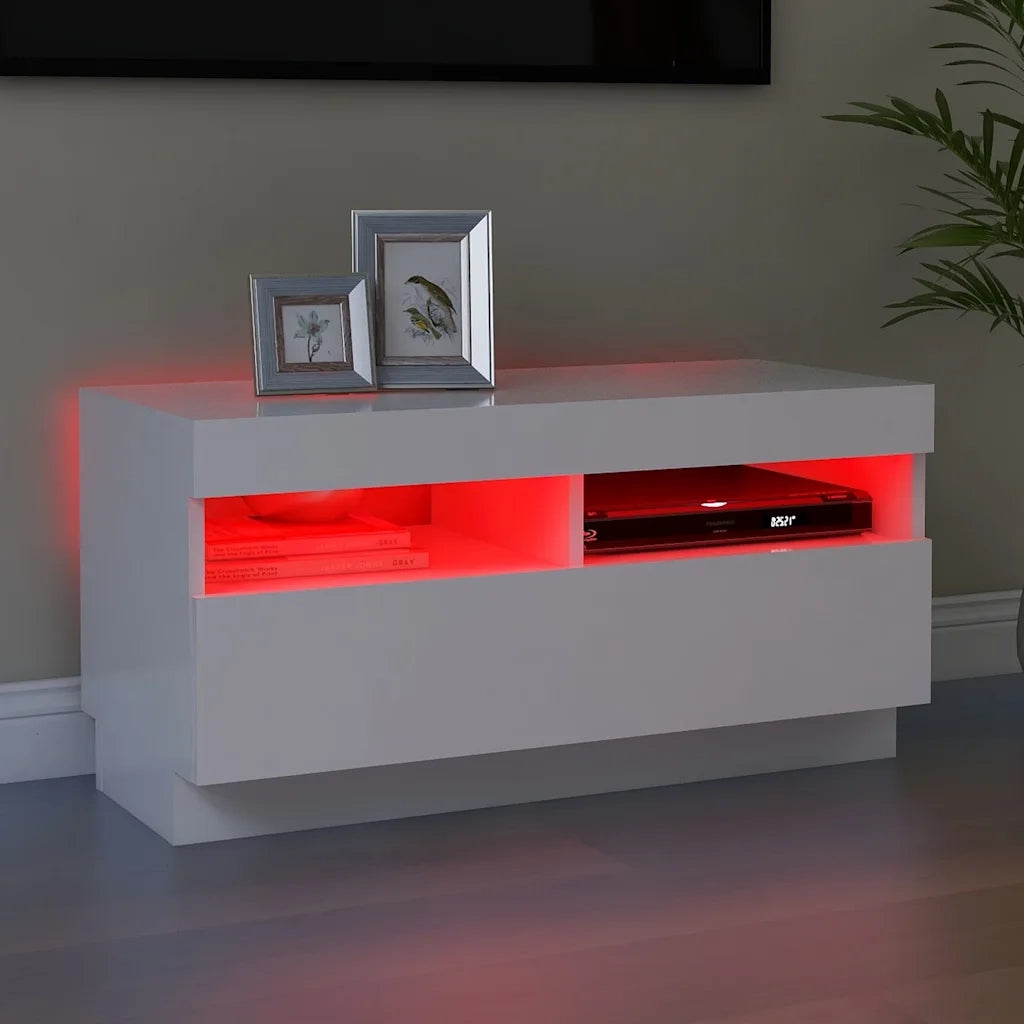 Mobile Porta TV con Luci LED-Credenza TV Bianco 80x35x40 cm