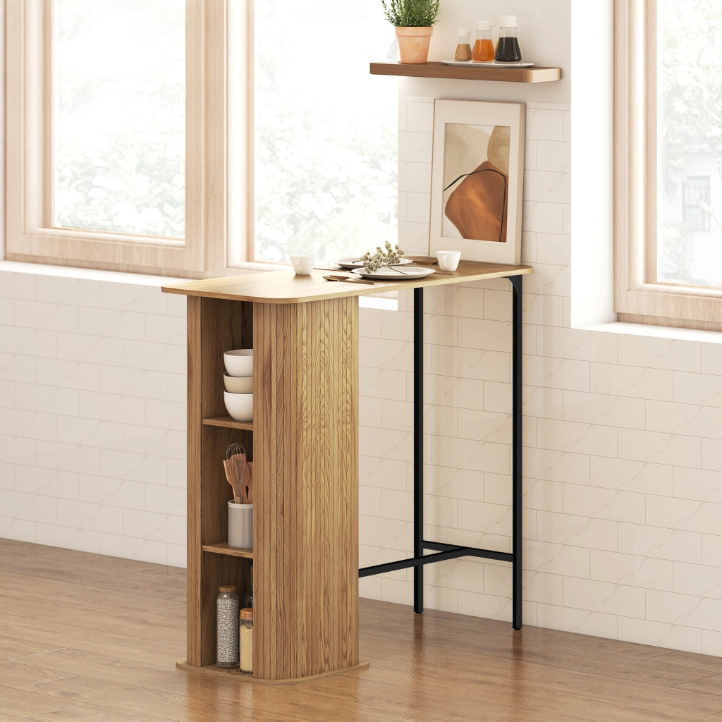 Tavolo da Bar con 3 Ripiani ¨C Zephmum ¨C Legno Naturale 112x50x106cm