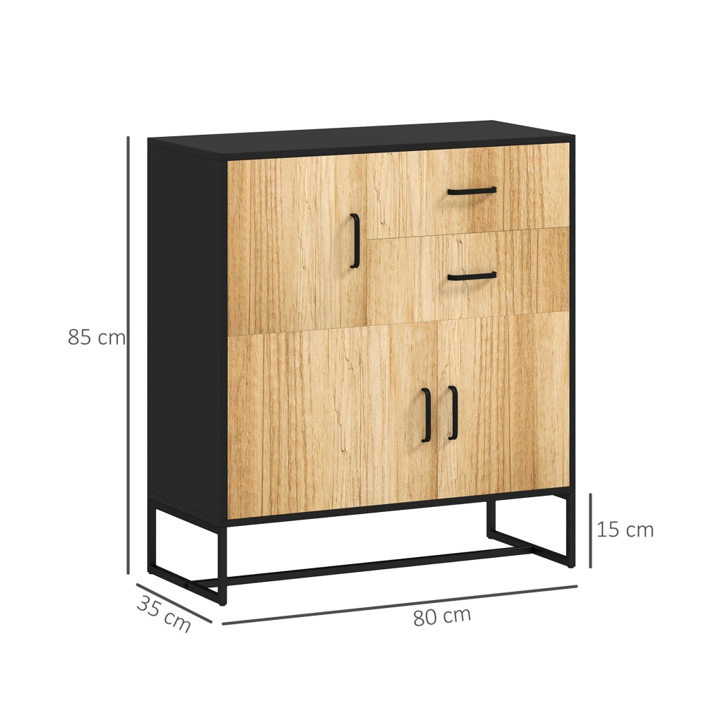 Mobile Credenza Portaoggetti ¨C Xylo ¨C Nero e Legno 80x35x85cm con 3 Ante e 2 Cassetti