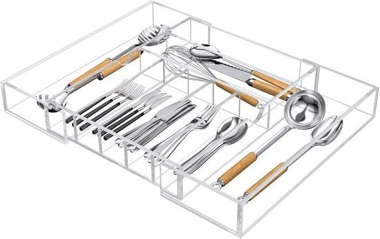 Organizzatore di accessori da cucina in acrilico - utensili e oggetti di uso comune - organizzatore di accessori da tavola espandibile - lattina da cucina per ufficio e bagno - articoli necessari - trasparente - 53 cm