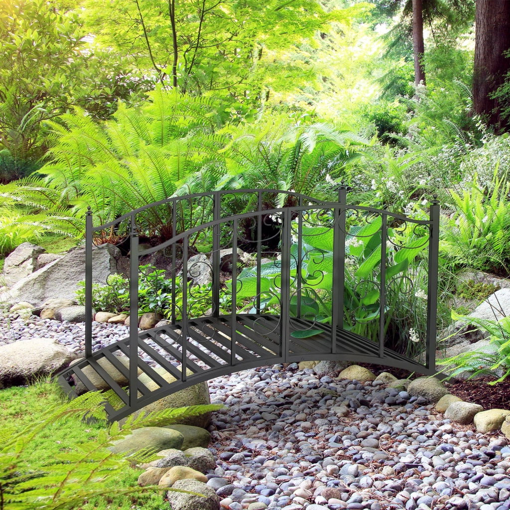 Ponte da Giardino ¨C Xylo ¨C Acciaio Nero con Ringhiere Laterali 119x67x70cm