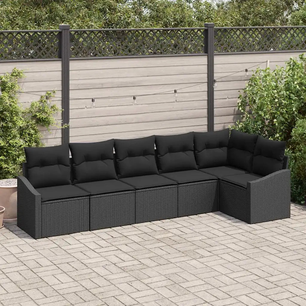 Set di divani con cuscino 6 pcs Nero polyrattan