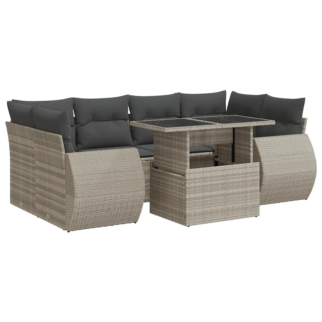 Set Divani da Giardino 7pz con Cuscini Grigio Chiaro Polyrattan 3326593
