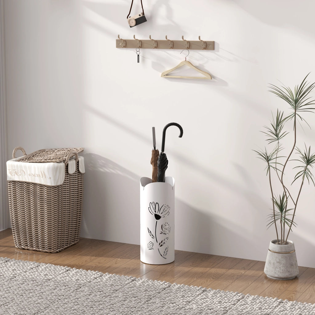 Portaombrelli con 4 Ganci e Vassoio Antigoccia ¨C Xylo ¨C Acciaio Bianco 17x17x41 cm