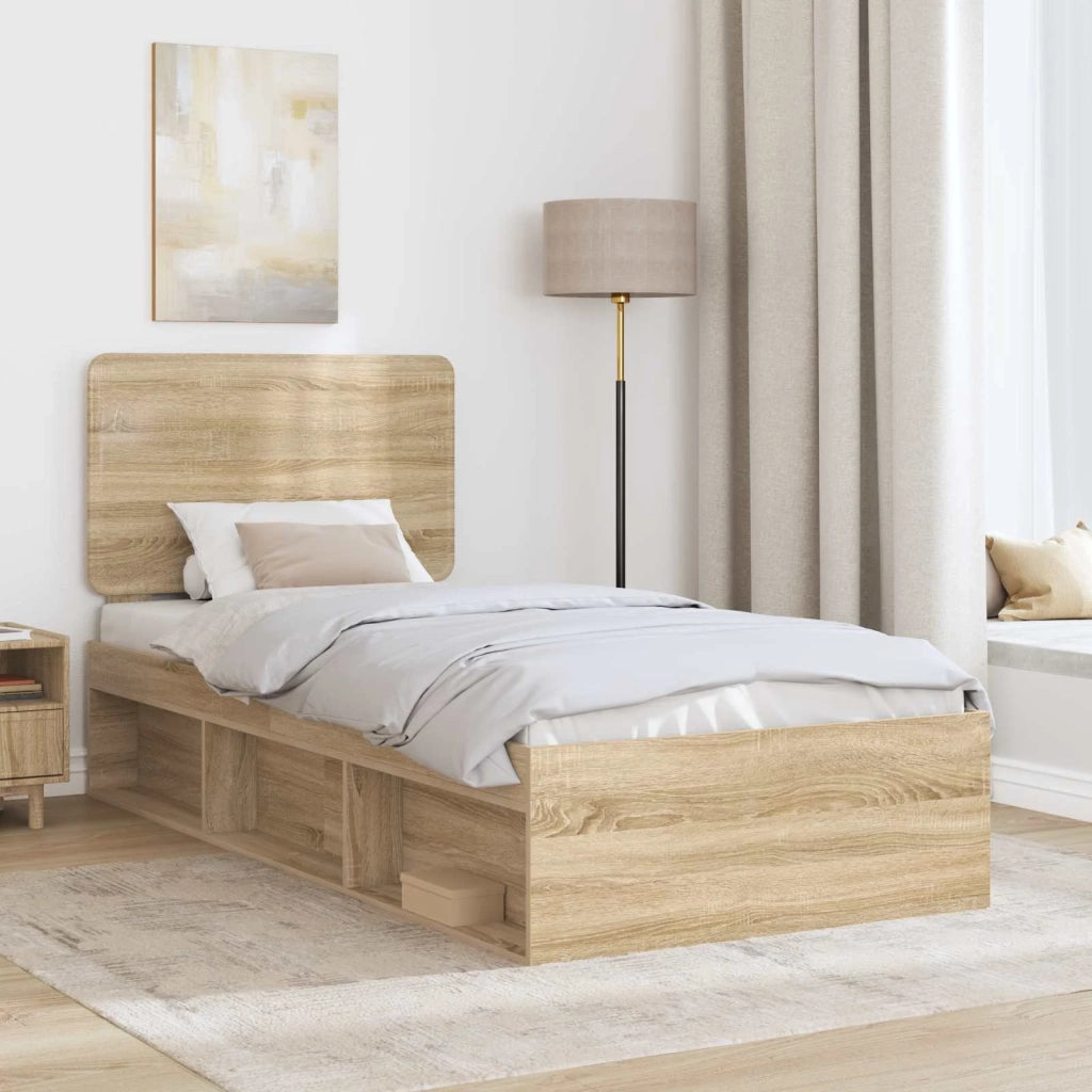 Letto singolo | Letto per adulti | Struttura del letto Rovere Sonoma 75 x 190 cm Pino massello
