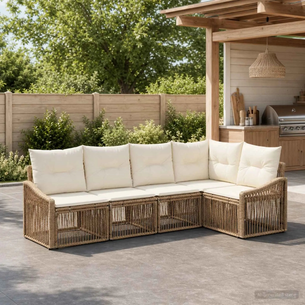 Set Divano da Giardino 5 pz Beige polyrattan 3436005