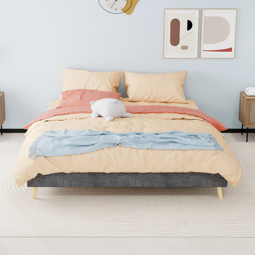 DESMIU Letto matrimoniale 160 × 200 cm 2 posti in velluto olandese, con spazio di stoccaggio, senza materasso, grigio