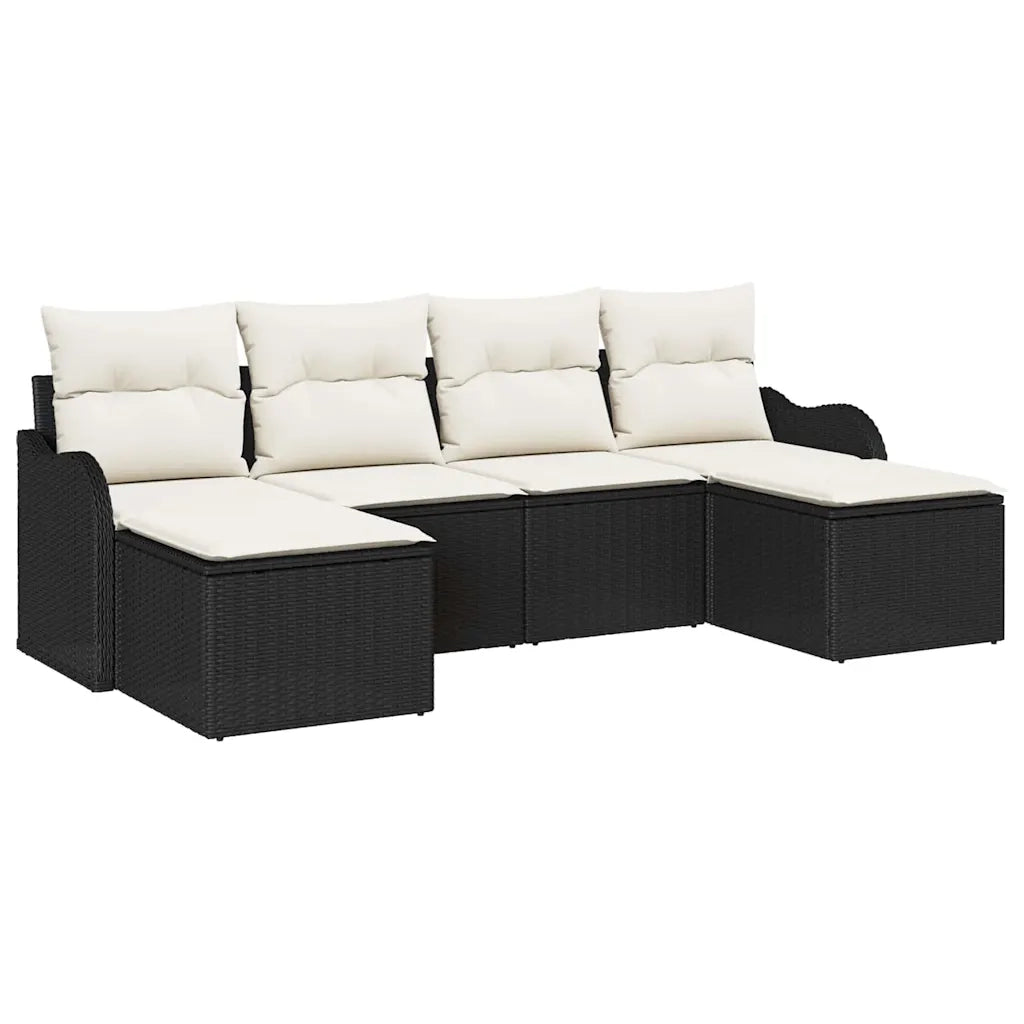 Set Divano da Giardino 6 pcs Nero e bianco Poly Rattan 3354476